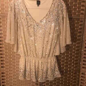 Saks Fifth Avenue Cream Sequin Blouse